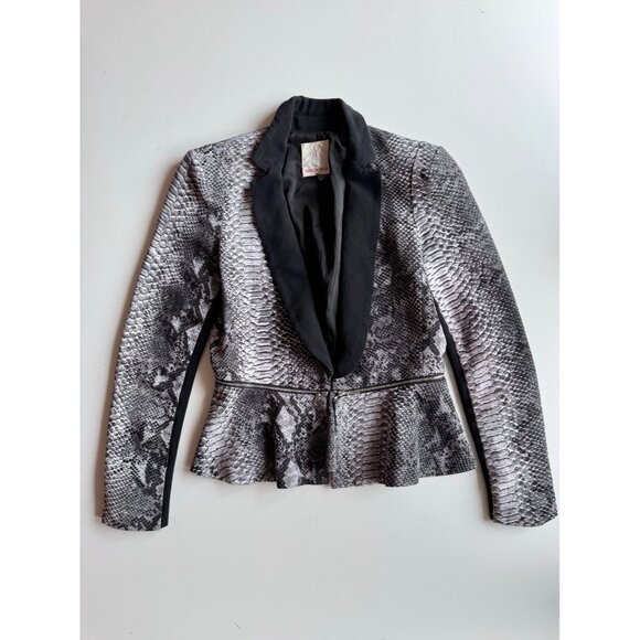 REBECCA TAYLOR Grey Python Snake Print Silk Crepe Peplum Blazer, Size 2 - Picture 5 of 14